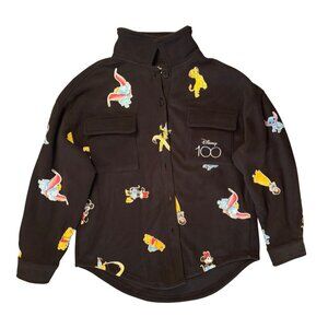 Womens Black Disney 100 Character Print Polyester Button Jacket Size M